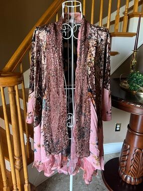 Kamana Open Floral Velvet Burnout Lace Kimono Whimsy Fairy Boho Festival Sz L